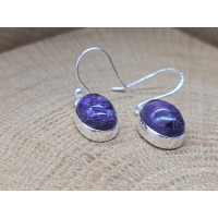 Echt zilveren oorbellen hangend met Charoite